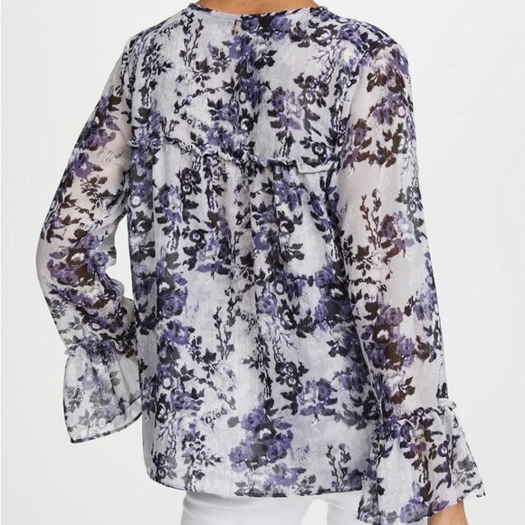 Misa Los Angeles Floral Print Sheer Long Sleeve Blouse With Tassels  Womens S - Picture 2 of 11